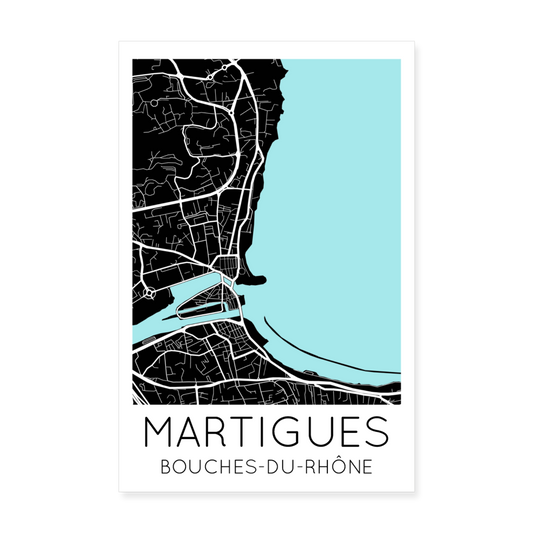 Poster Martigues - Plan Martigues - 20 x 30 cm - blanc