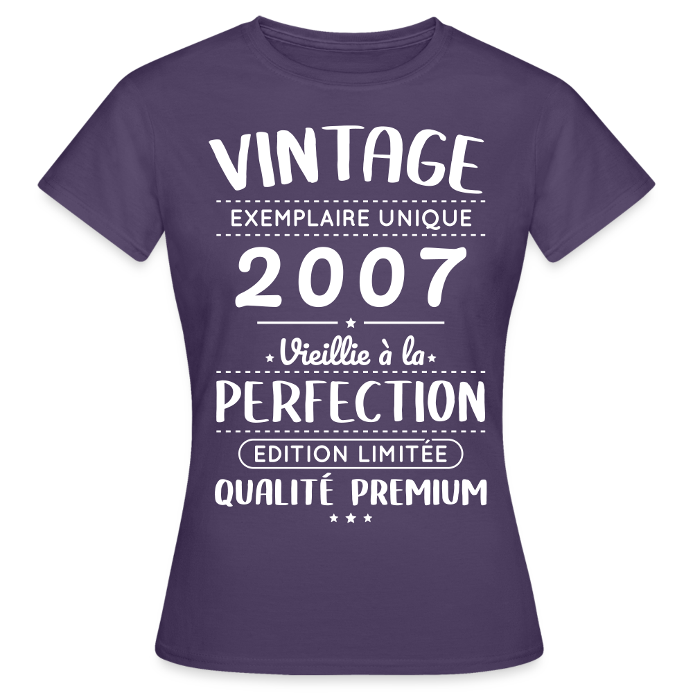 T-shirt Femme - Anniversaire 18 Ans - Vintage 2007 - violet foncé