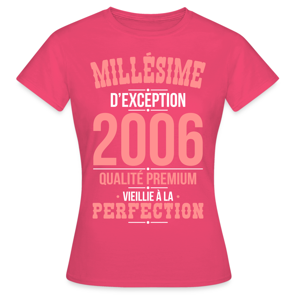 T-shirt Femme - Anniversaire 19 Ans - Millésime 2006 - rose azalée