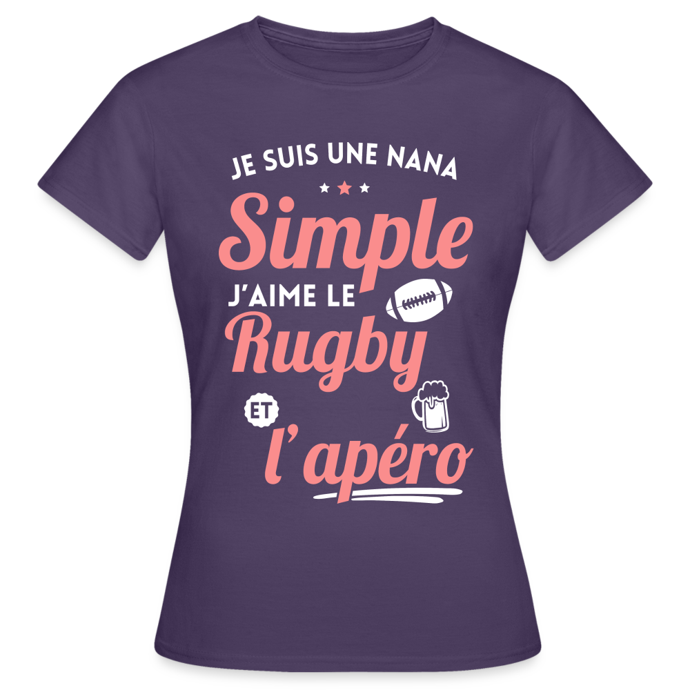 T-shirt Femme - J'aime le  rugby et l'apéro - violet foncé