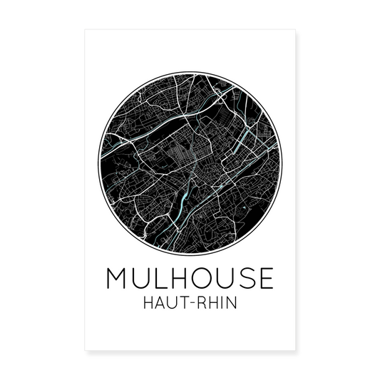 Poster Mulhouse - Plan Mulhouse - 20 x 30 cm - blanc