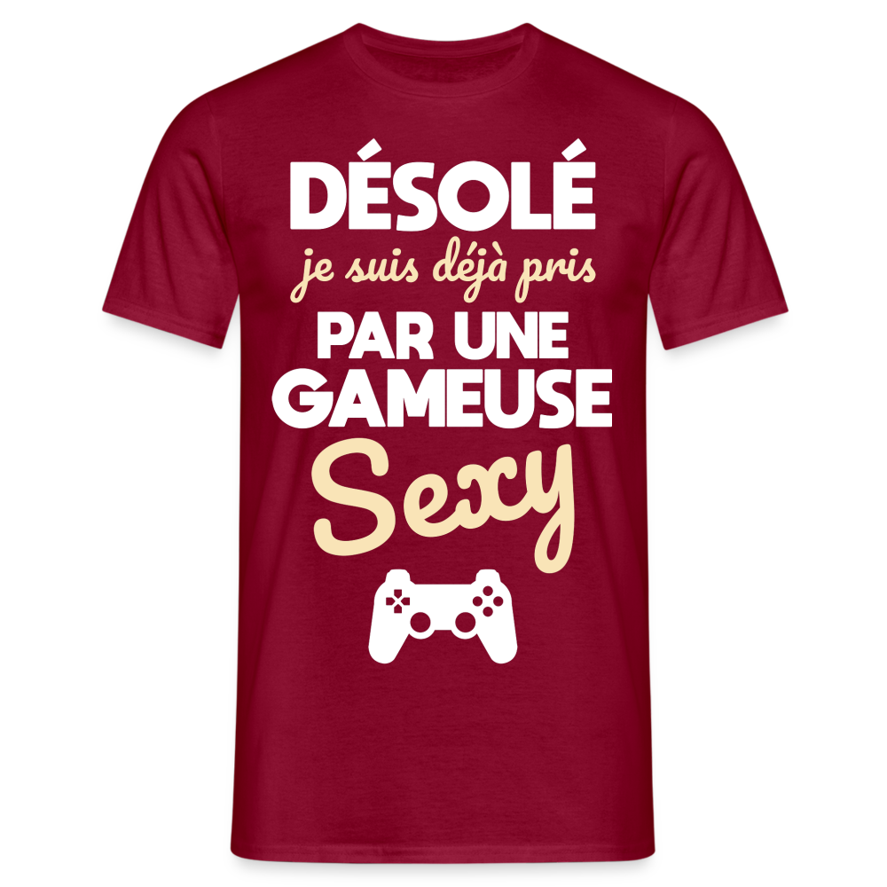 T-shirt Homme - Je suis pris par une gameuse sexy - rouge brique