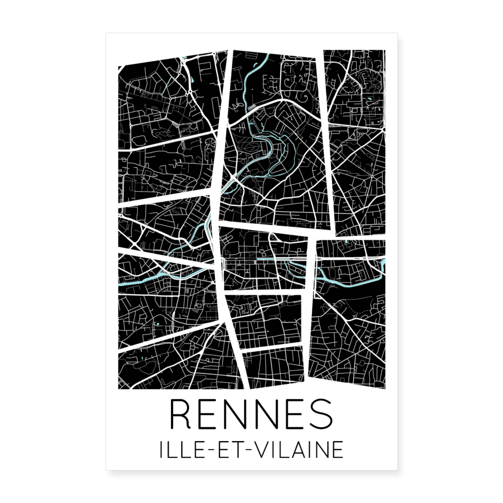 Poster Rennes - Plan Rennes - 60 x 90 cm - blanc