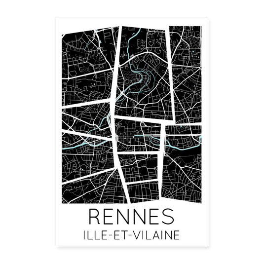 Poster Rennes - Plan Rennes - 60 x 90 cm - blanc