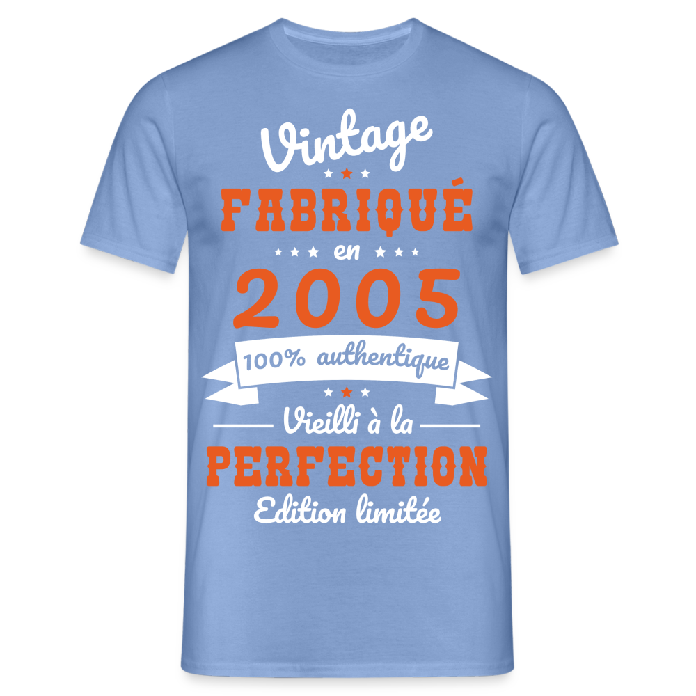 T-shirt Homme - Anniversaire 20 Ans - Vintage fabriqué en 2005 - carolina blue