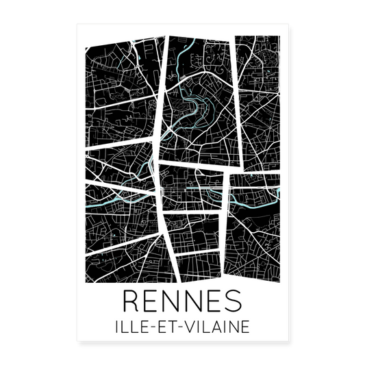 Poster Rennes - Plan Rennes - 40 x 60 cm - blanc