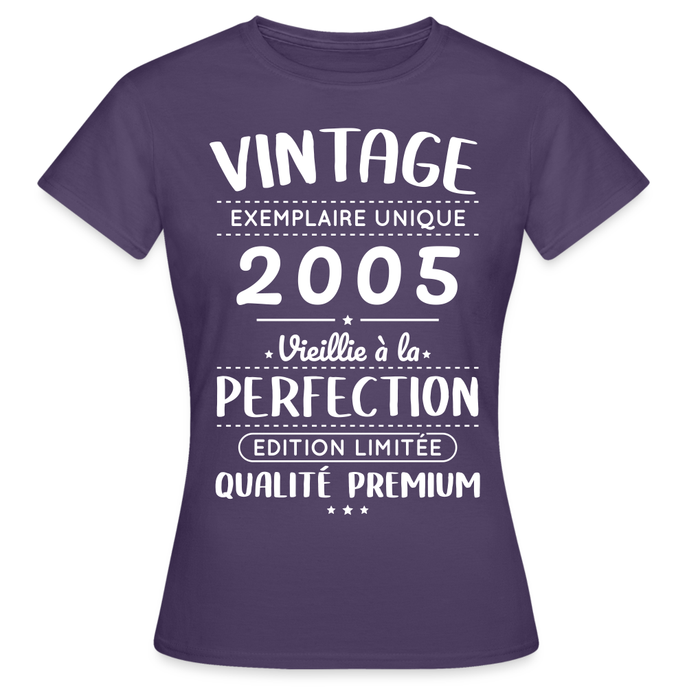 T-shirt Femme - Anniversaire 20 Ans - Vintage 2005 - violet foncé