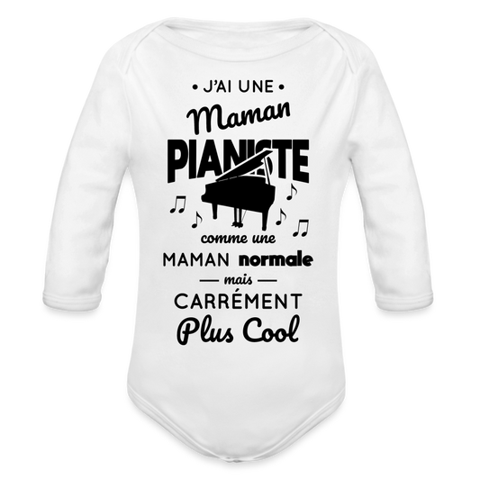 Body Bébé bio manches longues - J'ai une maman pianiste - blanc