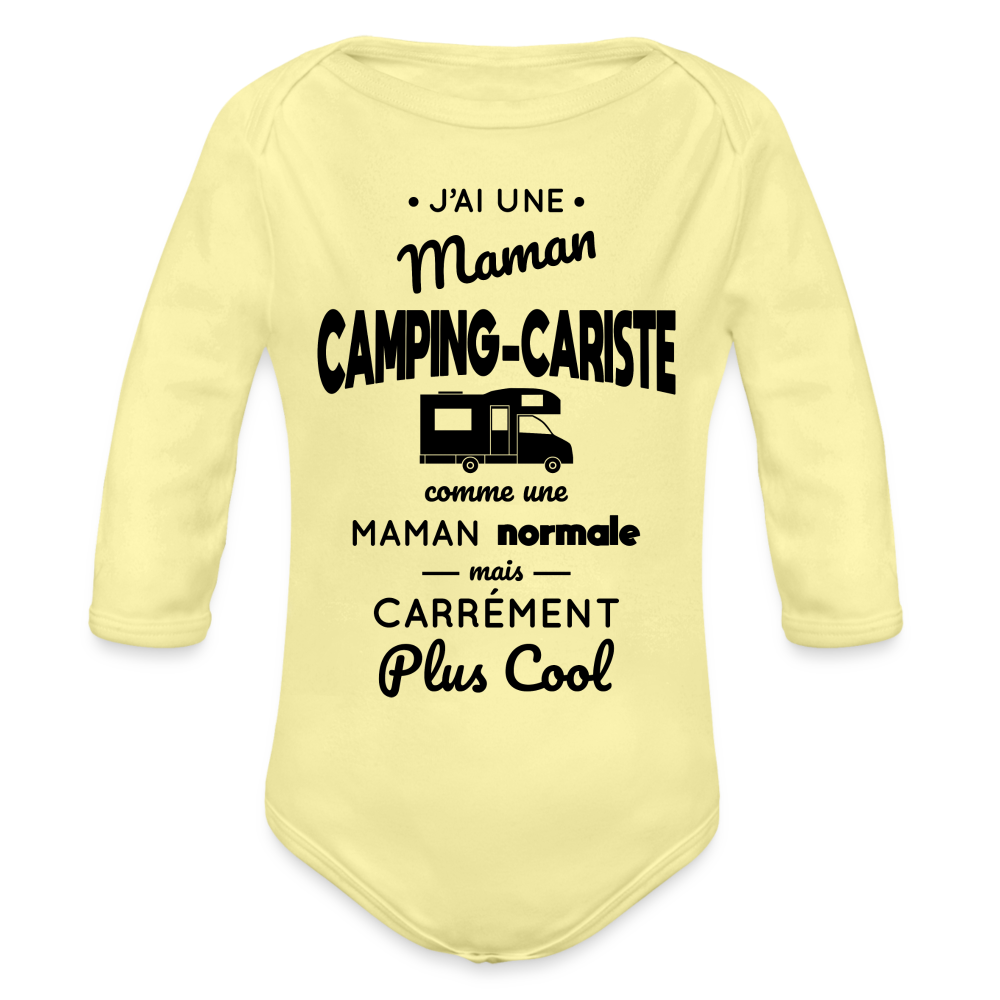 Body Bébé bio manches longues - J'ai une maman camping-cariste - jaune délavé