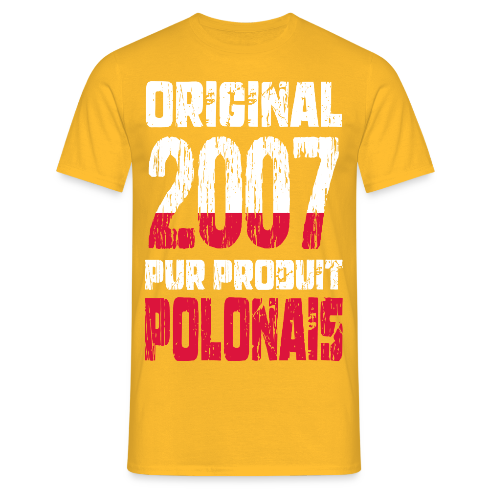 T-shirt Homme - Anniversaire 18 Ans - Original 2007 - Pur produit Polonais - jaune