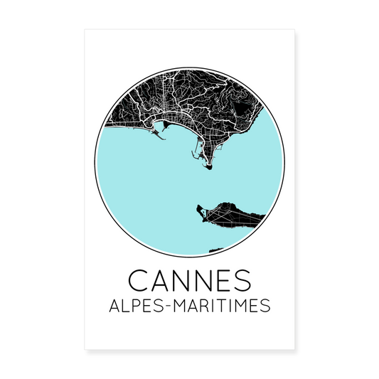 Poster Cannes - Plan Cannes - 20 x 30 cm - blanc