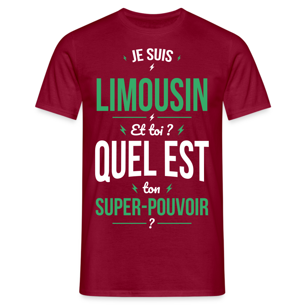 T-shirt Homme - Je suis Limousin - Super-pouvoir - rouge brique