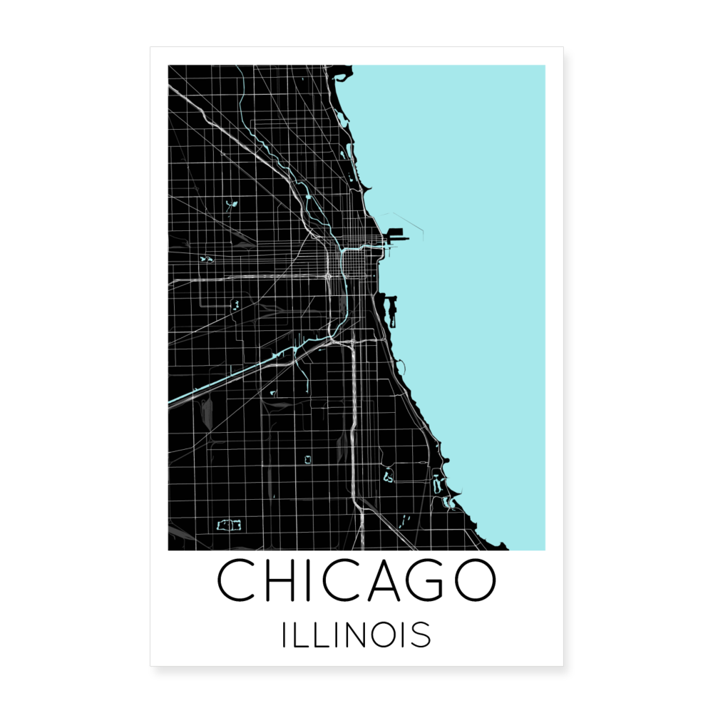 Poster Chicago - Plan Chicago - 40 x 60 cm - blanc