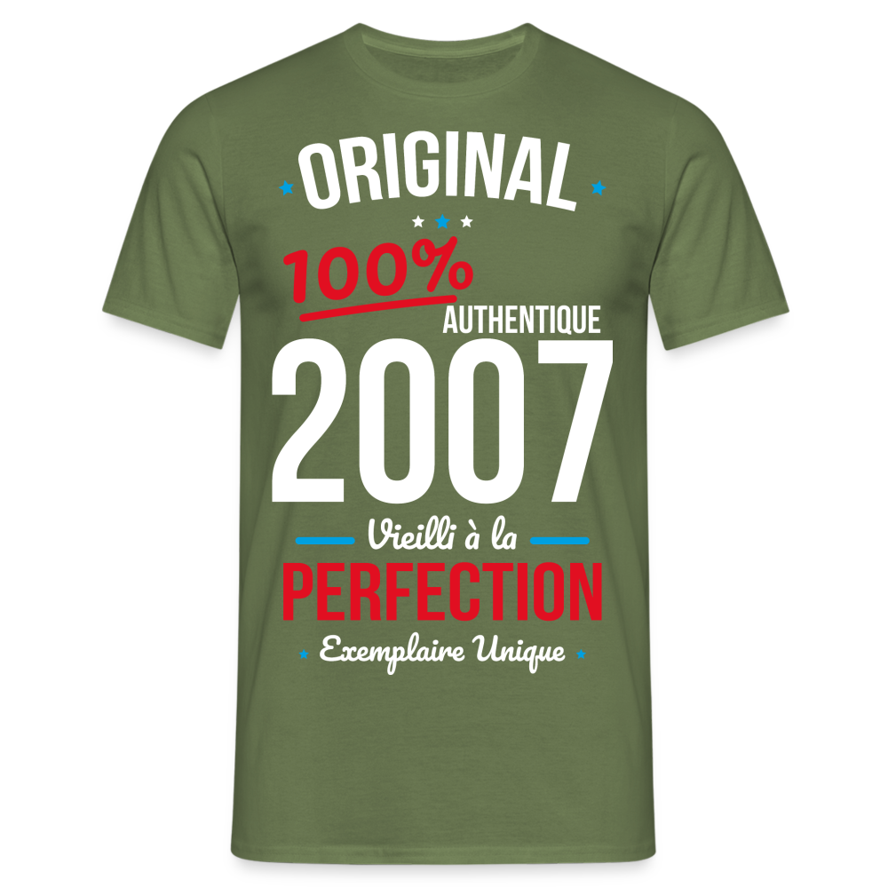 T-shirt Homme - Anniversaire 18 Ans - Original 2007 - vert militaire