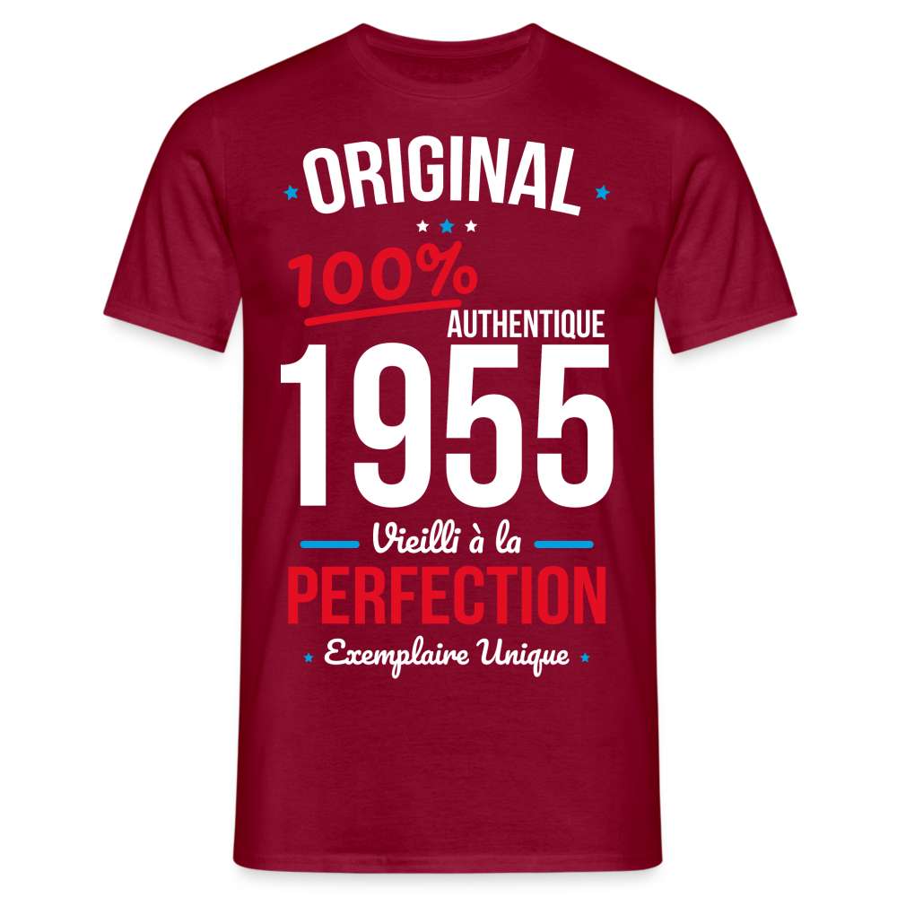 T-shirt Homme - Anniversaire 70 Ans - Original 1955 - rouge brique