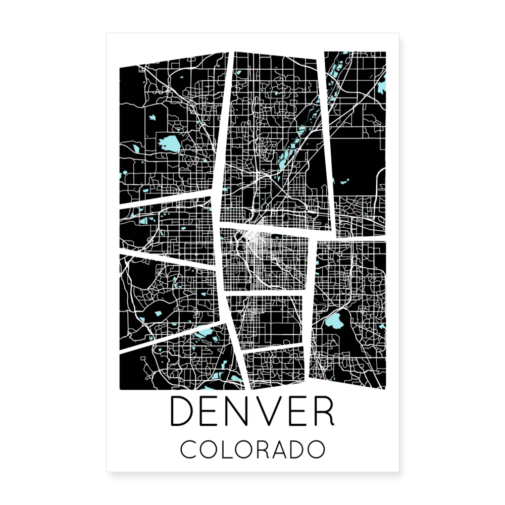 Poster Denver - Plan Denver - 60 x 90 cm - blanc