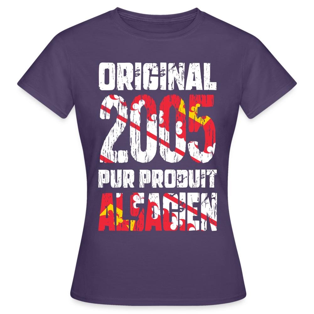 T-shirt Femme - Anniversaire 20 Ans - Original 2005 - Pur produit Alsacien - violet foncé