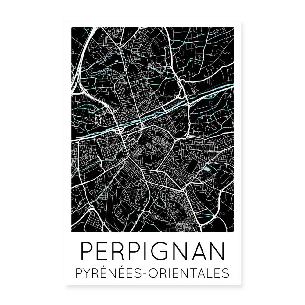 Poster Perpignan - Plan Perpignan - 40 x 60 cm - blanc