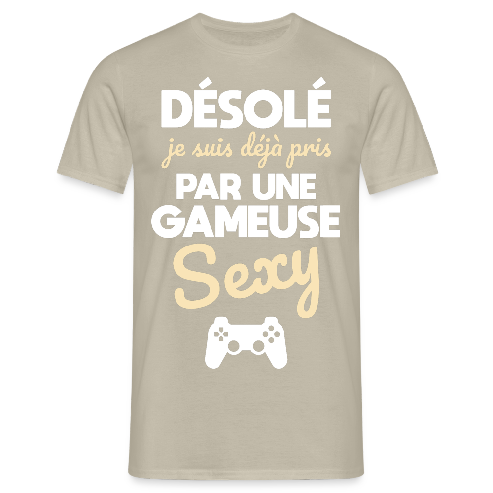 T-shirt Homme - Je suis pris par une gameuse sexy - beige sable