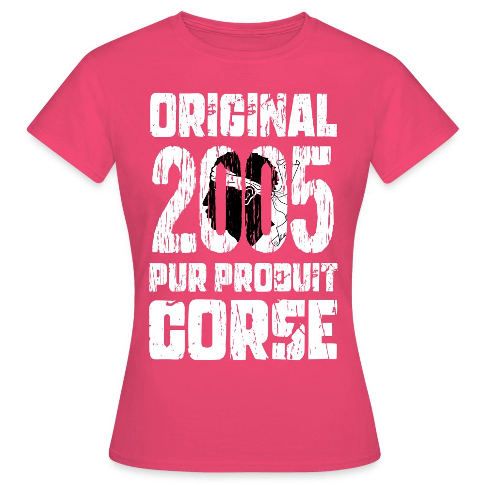 T-shirt Femme - Anniversaire 20 Ans - Original 2005 - Pur produit Corse - rose azalée