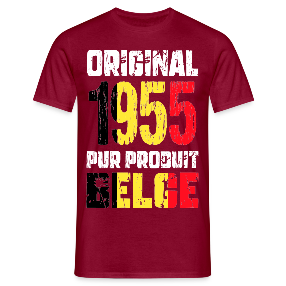 T-shirt Homme - Anniversaire 70 Ans - Original 1955 - Pur produit Belge - rouge brique