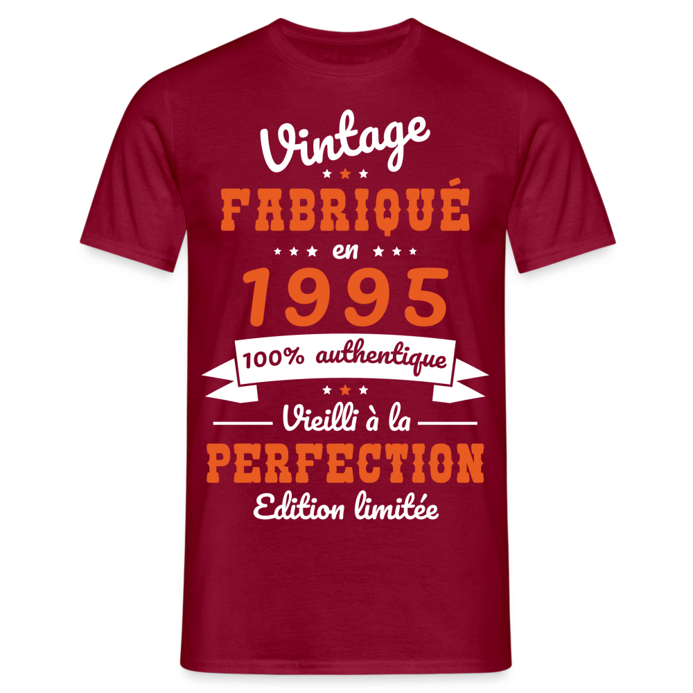 T-shirt Homme - Anniversaire 30 Ans - Vintage fabriqué en 1995 - rouge brique