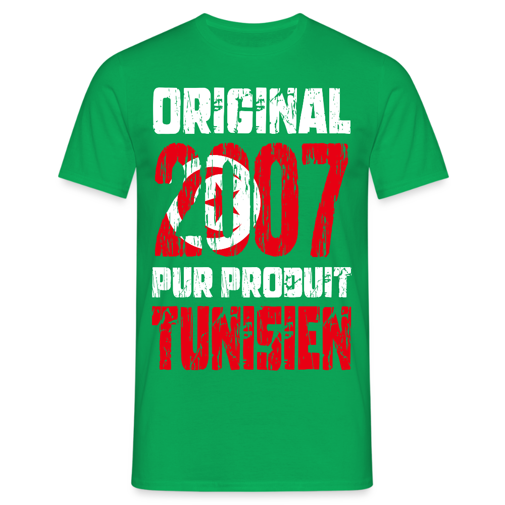 T-shirt Homme - Anniversaire 18 Ans - Original 2007 - Pur produit Tunisien - vert