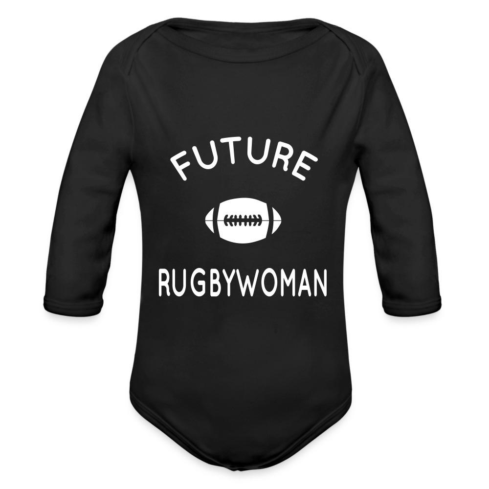 Body Bébé bio manches longues - Future rugbywoman - noir