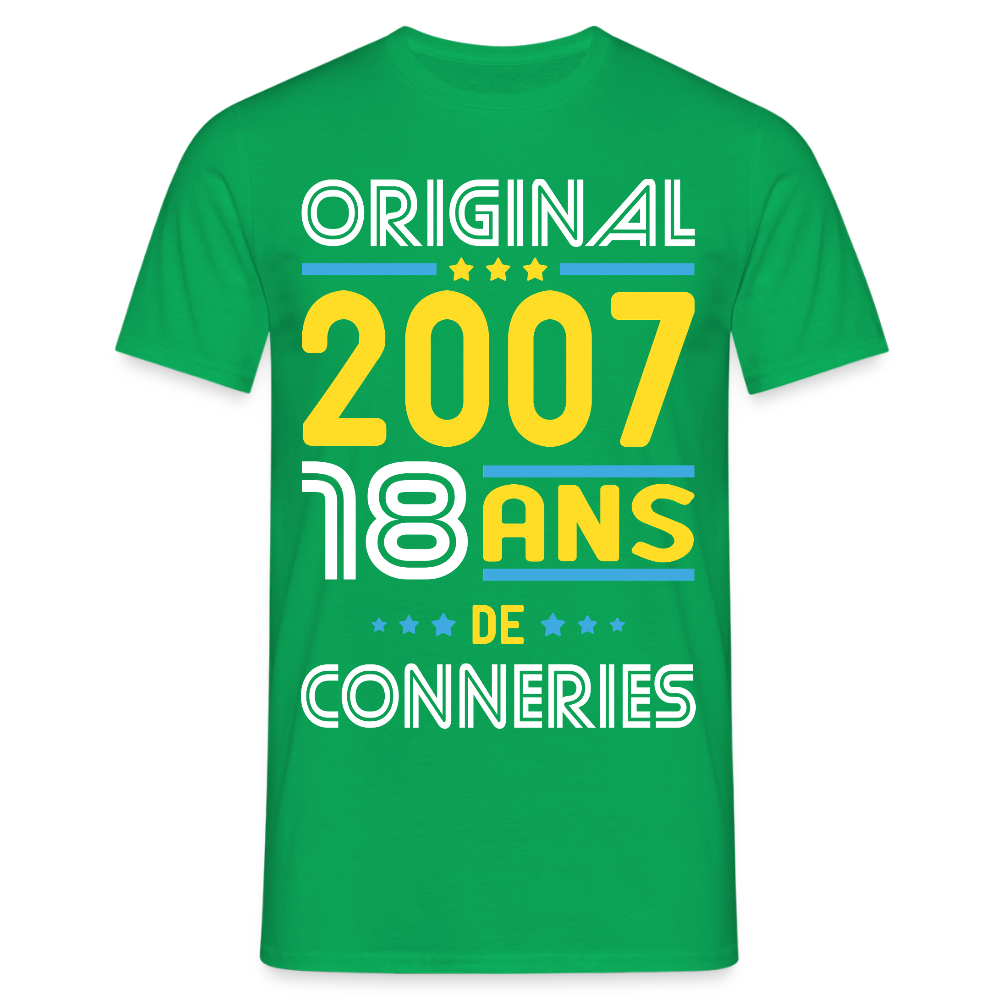 T-shirt Homme - Anniversaire 18 Ans - Original 2007 - Conneries - vert