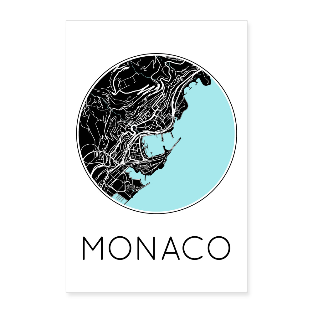 Poster Monaco - Plan Monaco - 40 x 60 cm - blanc