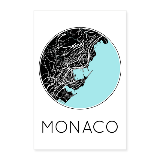 Poster Monaco - Plan Monaco - 40 x 60 cm - blanc