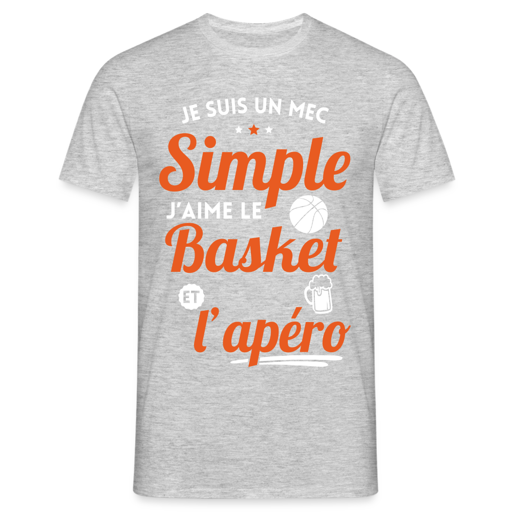 T-shirt Homme - J'aime le basket et l'apéro - gris chiné