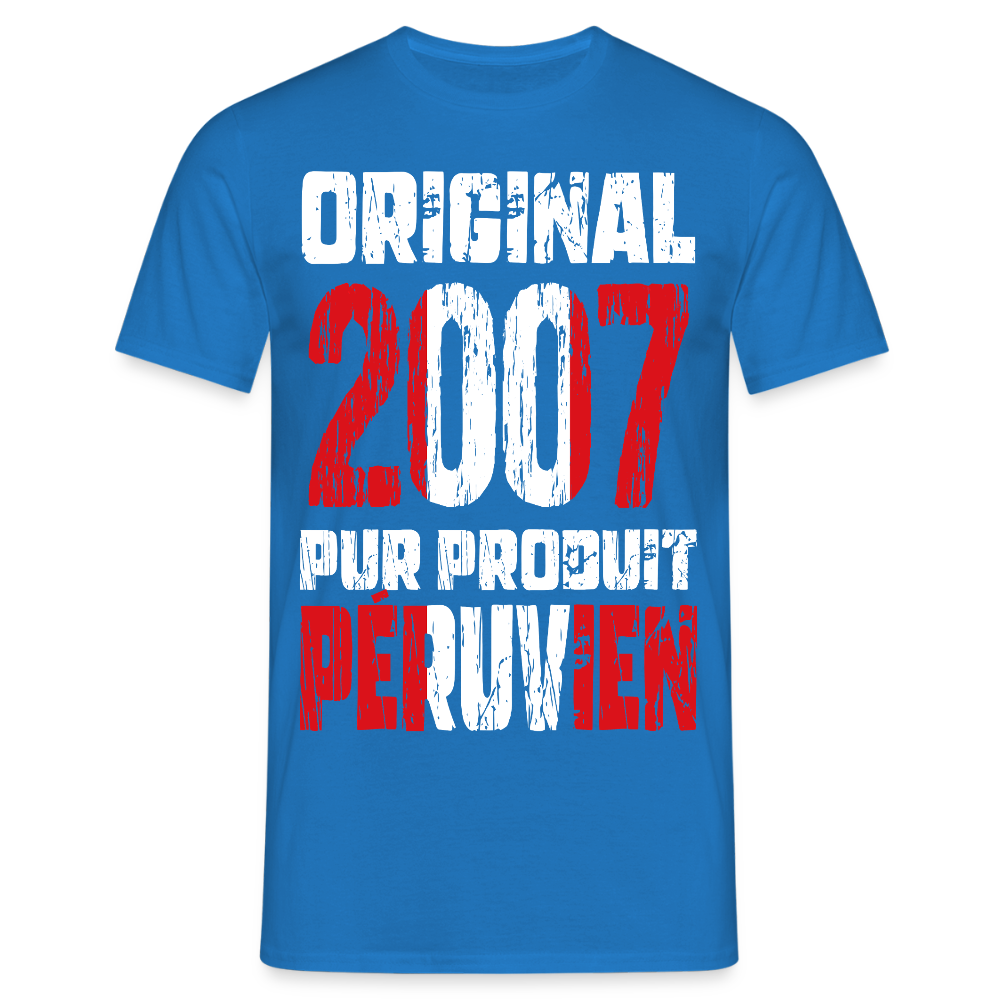 T-shirt Homme - Anniversaire 18 Ans - Original 2007 - Pur produit Péruvien - bleu royal