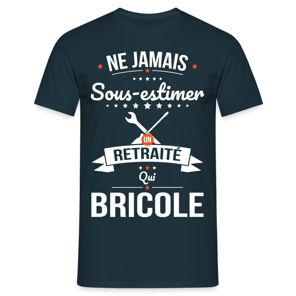 T-shirt Homme - Ne jamais sous-estimer un retraité qui bricole - marine