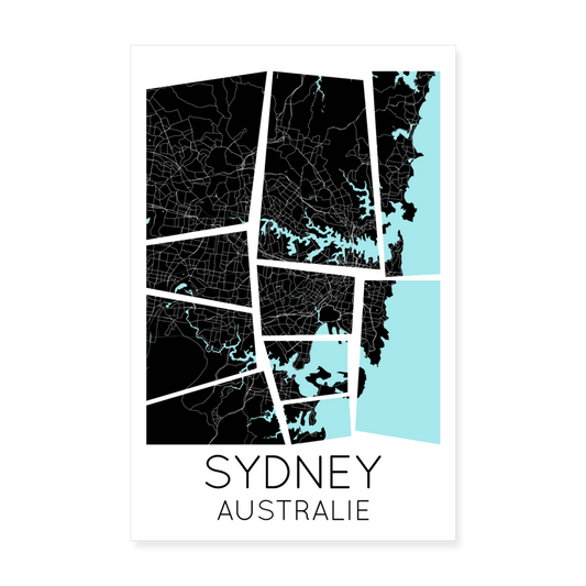 Poster Sydney - Plan Sydney - 20 x 30 cm - blanc