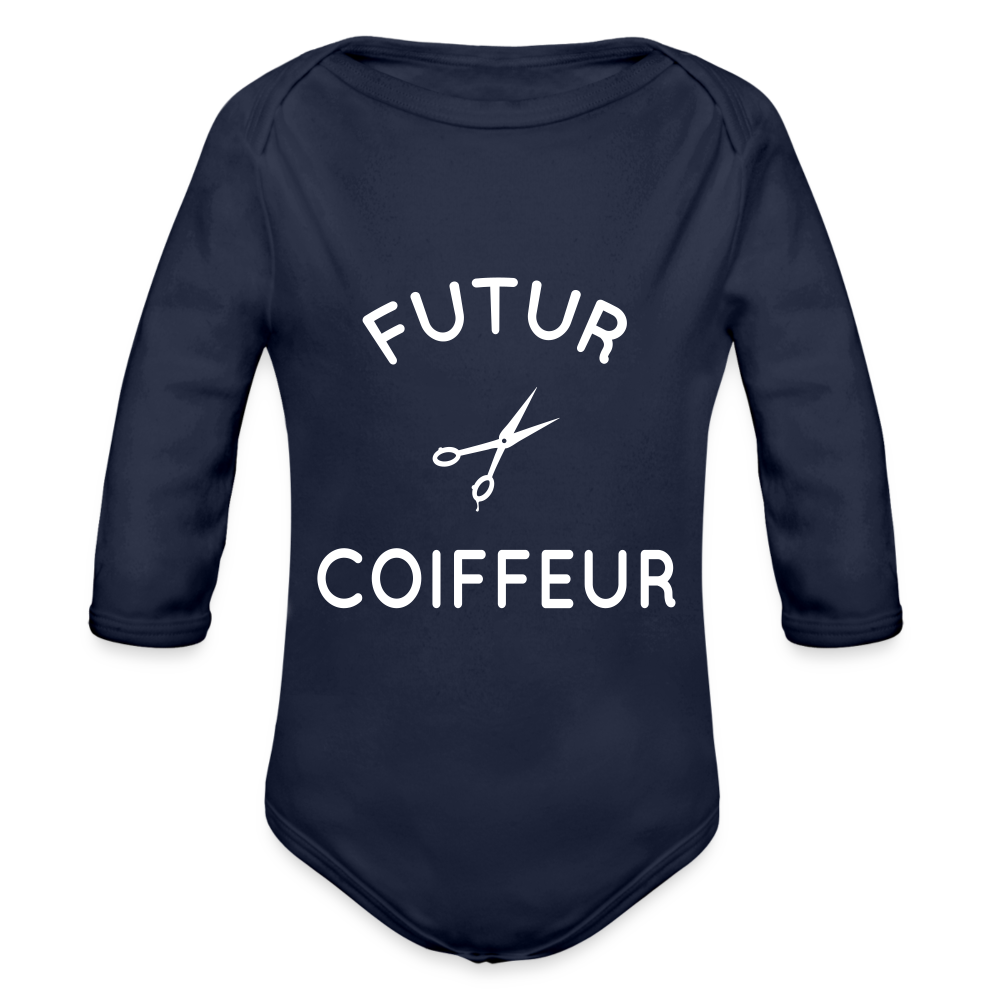 Body Bébé bio manches longues - Futur coiffeur - marine foncé