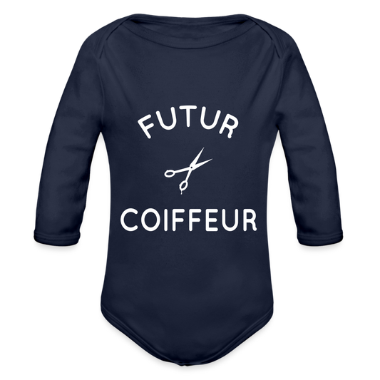 Body Bébé bio manches longues - Futur coiffeur - marine foncé