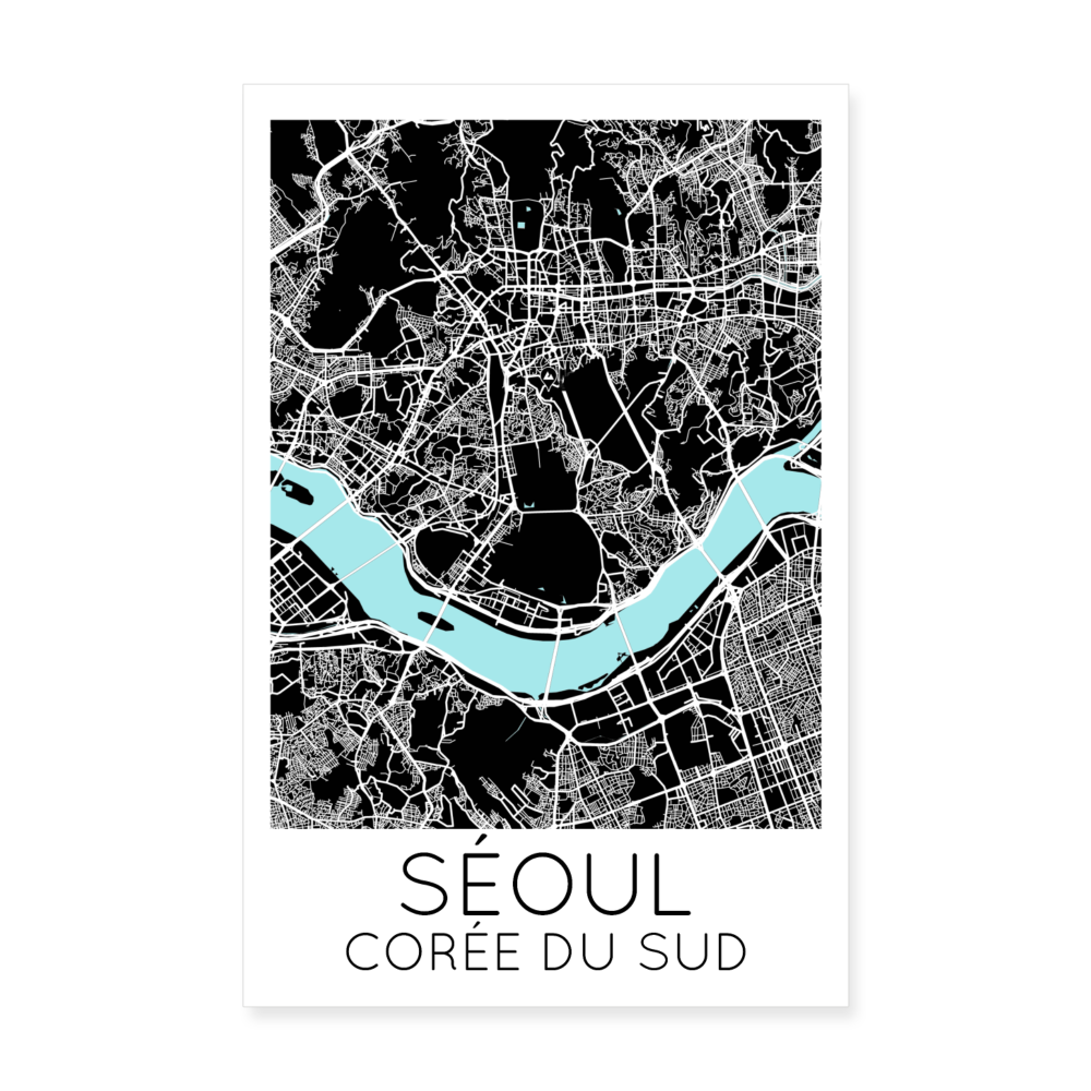 Poster Séoul - Plan Séoul - 20 x 30 cm - blanc