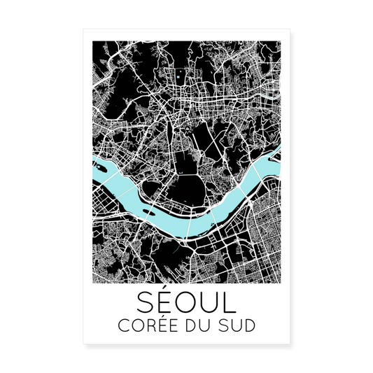 Poster Séoul - Plan Séoul - 20 x 30 cm - blanc