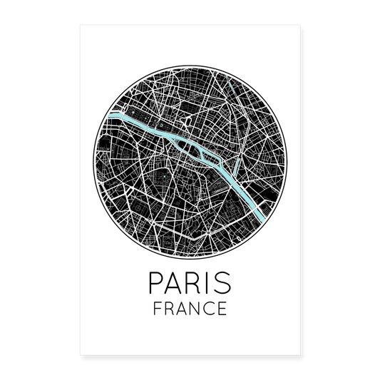 Poster Paris - Plan Paris - 40 x 60 cm - blanc