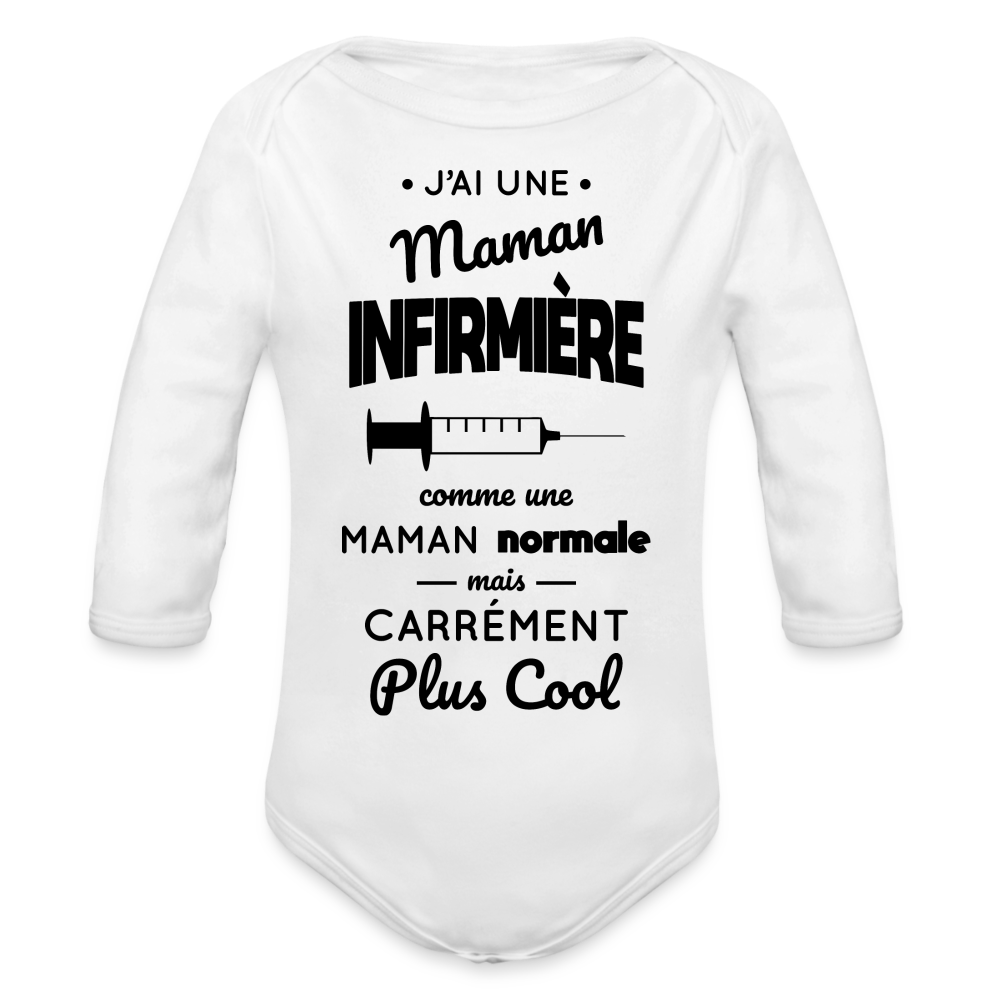 Body Bébé bio manches longues - J'ai une maman infirmière - blanc