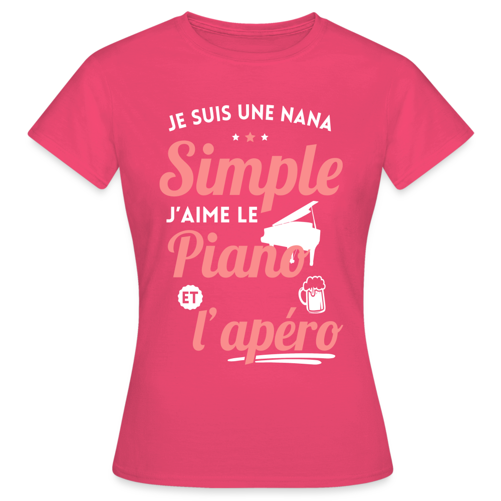 T-shirt Femme -  J'aime le piano et l'apéro - rose azalée