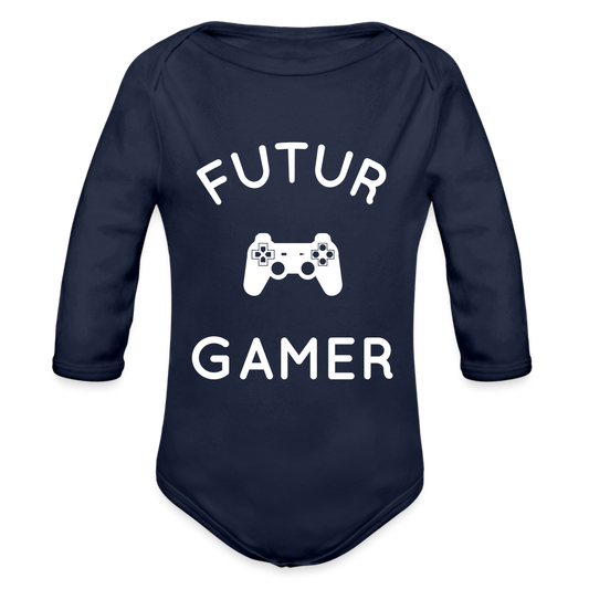 Body Bébé bio manches longues - Futur gamer - marine foncé