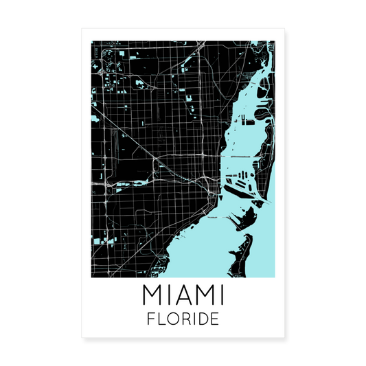 Poster Miami - Plan Miami - 20 x 30 cm - blanc