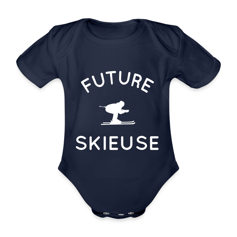 Body Bébé bio manches courtes - Future skieuse - marine foncé