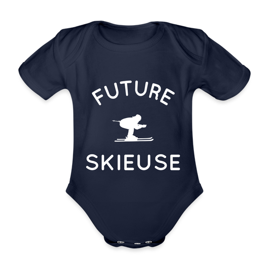 Body Bébé bio manches courtes - Future skieuse - marine foncé