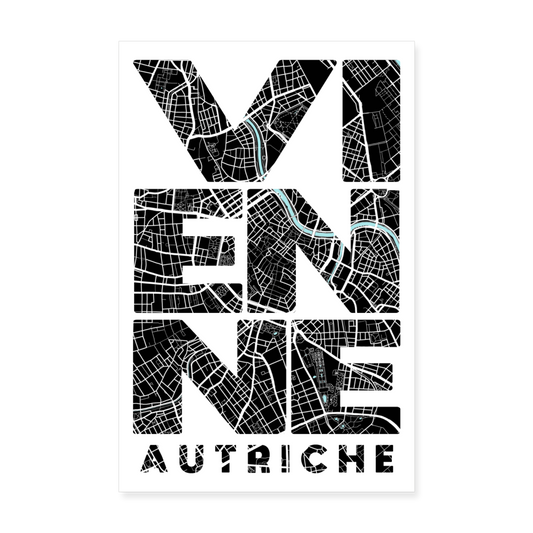 Poster Vienne - Plan Vienne - 20 x 30 cm - blanc