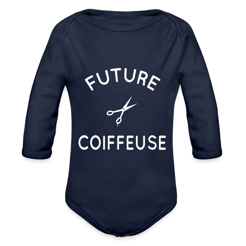 Body Bébé bio manches longues - Future coiffeuse - marine foncé