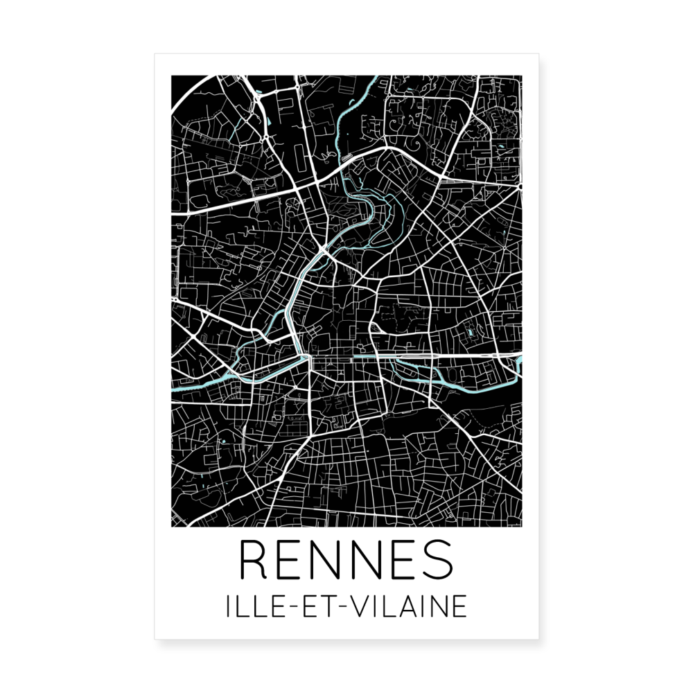 Poster Rennes - Plan Rennes - 20 x 30 cm - blanc