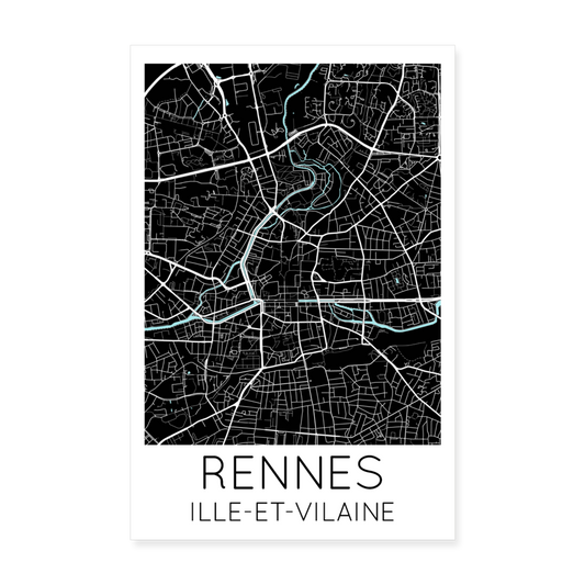 Poster Rennes - Plan Rennes - 20 x 30 cm - blanc